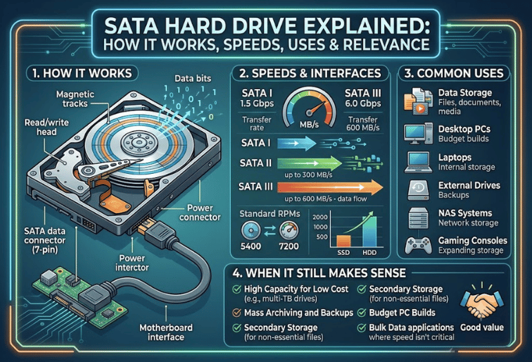 SATA Hard Drive Explained: How It Works, Speeds, Uses, and When It Still Makes Sense 