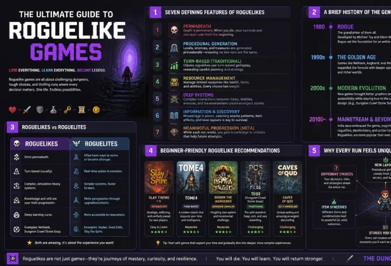 Roguelike Games Explained: 7 Defining Features, Genre Origins, Roguelite Differences, Best Games for Beginners, and Why Every Run Feels Different