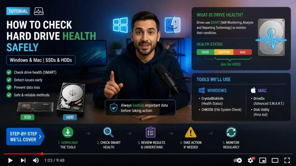 How to Check Hard Drive Health Safely on Windows, Mac, SSDs, and HDDs in 2026